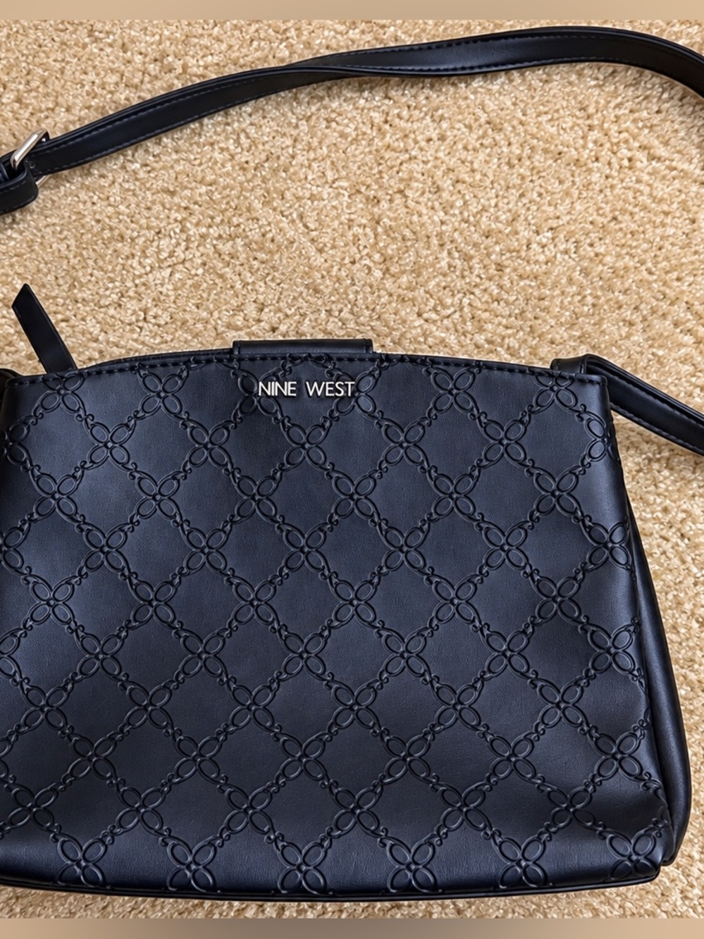 Nine West Black Quilted-Stamped Crossbody Bag